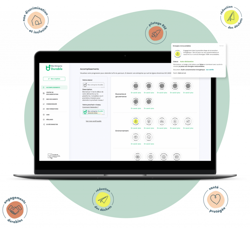 Page de badge RSE Mon Entreprise Durable