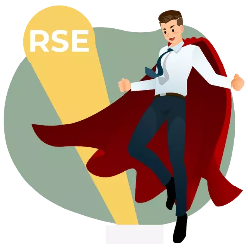 Illustration d’un responsable RSE en super-héros, symbole d’impact positif et de transition durable en entreprise
