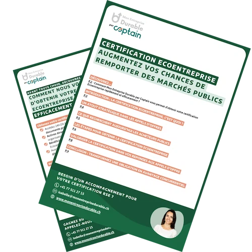 Visuel du guide Coptain "Certification EcoEntreprise : augmentez vos chances de remporter des marchés publics"