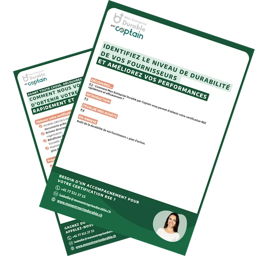 Visuel du guide Coptain "Identifiez le niveau de durabilité de vos fournisseurs et améliorez vos performances RSE achats"